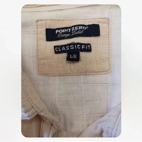 Point Zero Linen Blend Beige Short Sleeve  Button Down Shirt Size Large - Picture 8 of 11